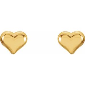 14K Yellow Puffed Heart Earrings