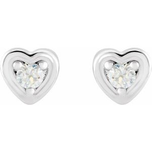 14K White .03 CTW Natural Diamond Youth Heart Earrings