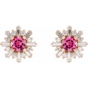 14K Rose Natural Pink Tourmaline & 3/4 CTW Natural Diamond Earrings