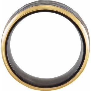 18K Yellow Gold PVD Black Titanium 8 mm Flat Size 10 Band with Hammer Finish