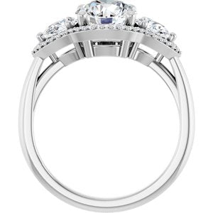 14K White 7.4 mm Round Engagement Ring Mounting