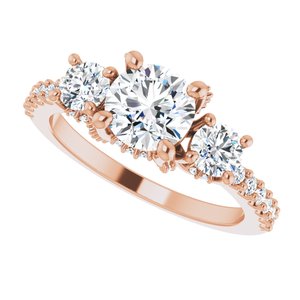 14K Rose 6.5 mm Round 5/8 CTW Natural Diamond Semi-Set Three-Stone Engagement Ring