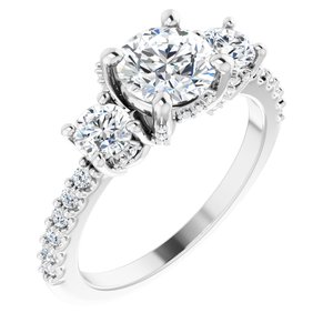 14K White 6.5 mm Round 5/8 CTW Natural Diamond Semi-Set Three-Stone Engagement Ring