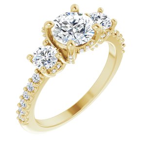 14K Yellow 6.5 mm Round 5/8 CTW Natural Diamond Semi-Set Three-Stone Engagement Ring