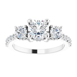 14K White 6.5 mm Round 5/8 CTW Natural Diamond Semi-Set Three-Stone Engagement Ring