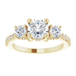 14K Yellow 6.5 mm Round 5/8 CTW Natural Diamond Semi-Set Three-Stone Engagement Ring