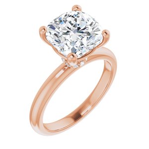 14K Rose 9 mm Cushion Engagement Ring Mounting