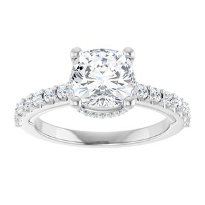 14K White 7 mm Cushion Engagement Ring Mounting