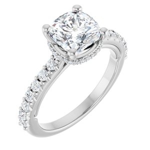 14K White 7 mm Cushion Engagement Ring Mounting