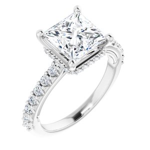 Platinum 7.5 mm Square Engagement Ring Mounting