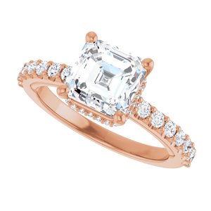 14K Rose 7 mm Asscher Engagement Ring Mounting