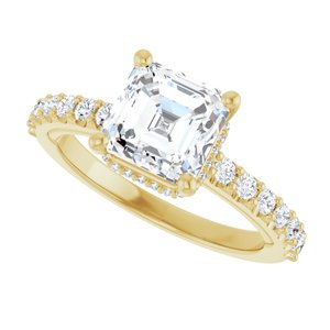 14K Yellow 7 mm Asscher Engagement Ring Mounting