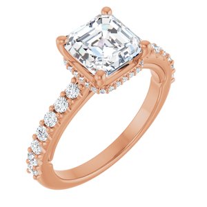 14K Rose 7 mm Asscher Engagement Ring Mounting