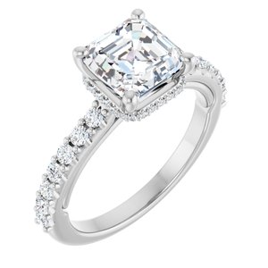 14K White 7 mm Asscher Engagement Ring Mounting