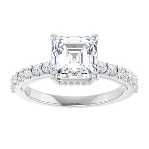 14K White 7 mm Asscher Engagement Ring Mounting