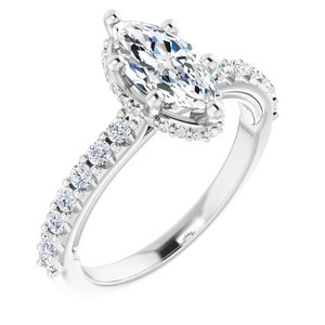 Platinum 10x5 mm Marquise Engagement Ring Mounting