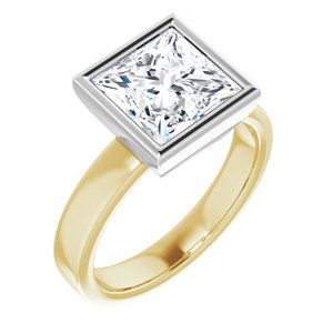 14K Yellow/White 8 mm Square Solitaire Engagement Ring Mounting