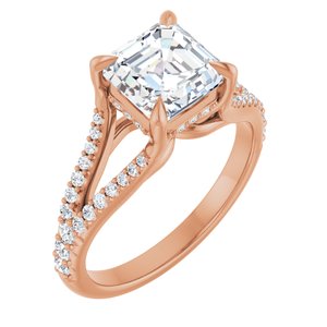 14K Rose 7 mm Asscher Engagement Ring Mounting