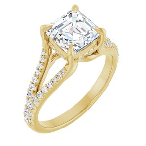 14K Yellow 7 mm Asscher Engagement Ring Mounting