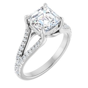 14K White 7 mm Asscher Engagement Ring Mounting