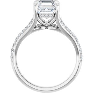 14K White 7 mm Asscher Engagement Ring Mounting