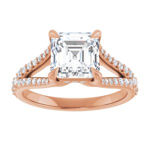 14K Rose 7 mm Asscher Engagement Ring Mounting