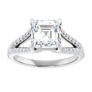 14K White 7 mm Asscher Engagement Ring Mounting