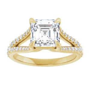 14K Yellow 7 mm Asscher Engagement Ring Mounting