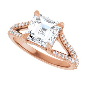 14K Rose 7 mm Asscher Engagement Ring Mounting