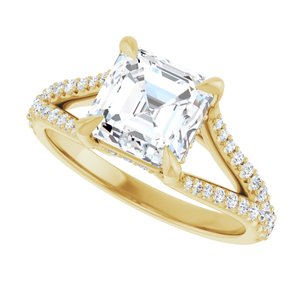 14K Yellow 7 mm Asscher Engagement Ring Mounting