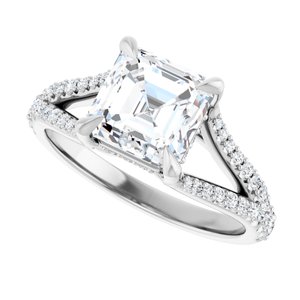 14K White 7 mm Asscher Engagement Ring Mounting