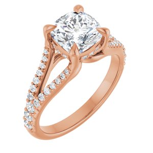 14K Rose 7 mm Cushion Engagement Ring Mounting