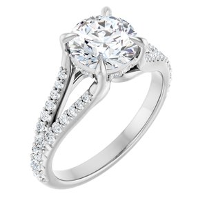 14K White 7.4 mm Round Engagement Ring Mounting