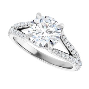 14K White 7.4 mm Round Engagement Ring Mounting