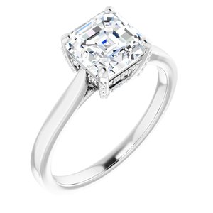 14K White 7 mm Asscher Engagement Ring Mounting