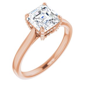 14K Rose 7 mm Asscher Engagement Ring Mounting