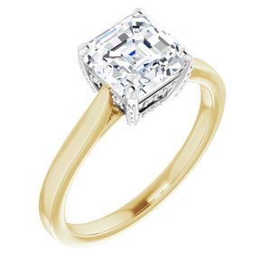 14K Yellow/White 7 x 7 mm Asscher Engagement Ring Mounting