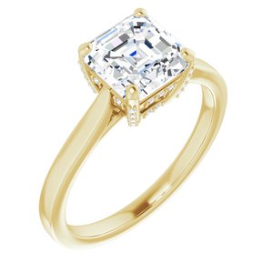 14K Yellow 7 mm Asscher Engagement Ring Mounting