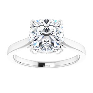 14K White 8 mm Cushion Engagement Ring Mounting