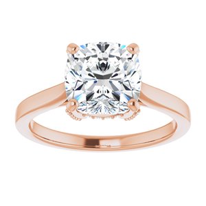 14K Rose 8 mm Cushion Engagement Ring Mounting