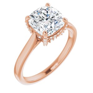 14K Rose 8 mm Cushion Engagement Ring Mounting