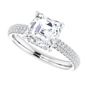 14K White 7 mm Asscher Engagement Ring Mounting