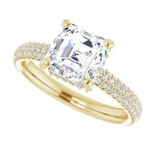 14K Yellow 7 mm Asscher Engagement Ring Mounting