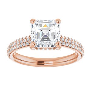 14K Rose 7 mm Asscher Engagement Ring Mounting