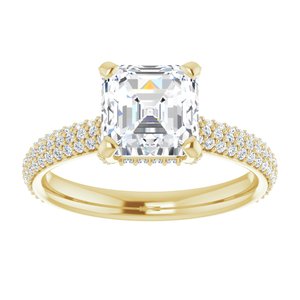 14K Yellow 7 mm Asscher Engagement Ring Mounting