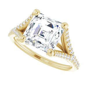 14K Yellow  8 mm Asscher Engagement Ring Mounting