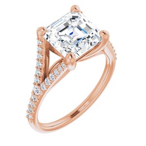 14K Rose  8 mm Asscher Engagement Ring Mounting