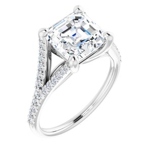 14K White  8 mm Asscher Engagement Ring Mounting