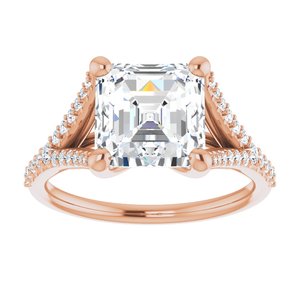 14K Rose  8 mm Asscher Engagement Ring Mounting