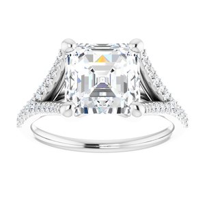 14K White  8 mm Asscher Engagement Ring Mounting